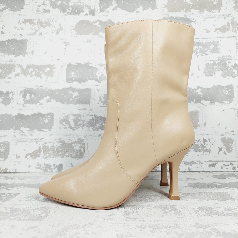 NEW Lisa Vicky Arthaul Leather Pointed Toe Heeled Ankle Bootie In Tan Camel i868